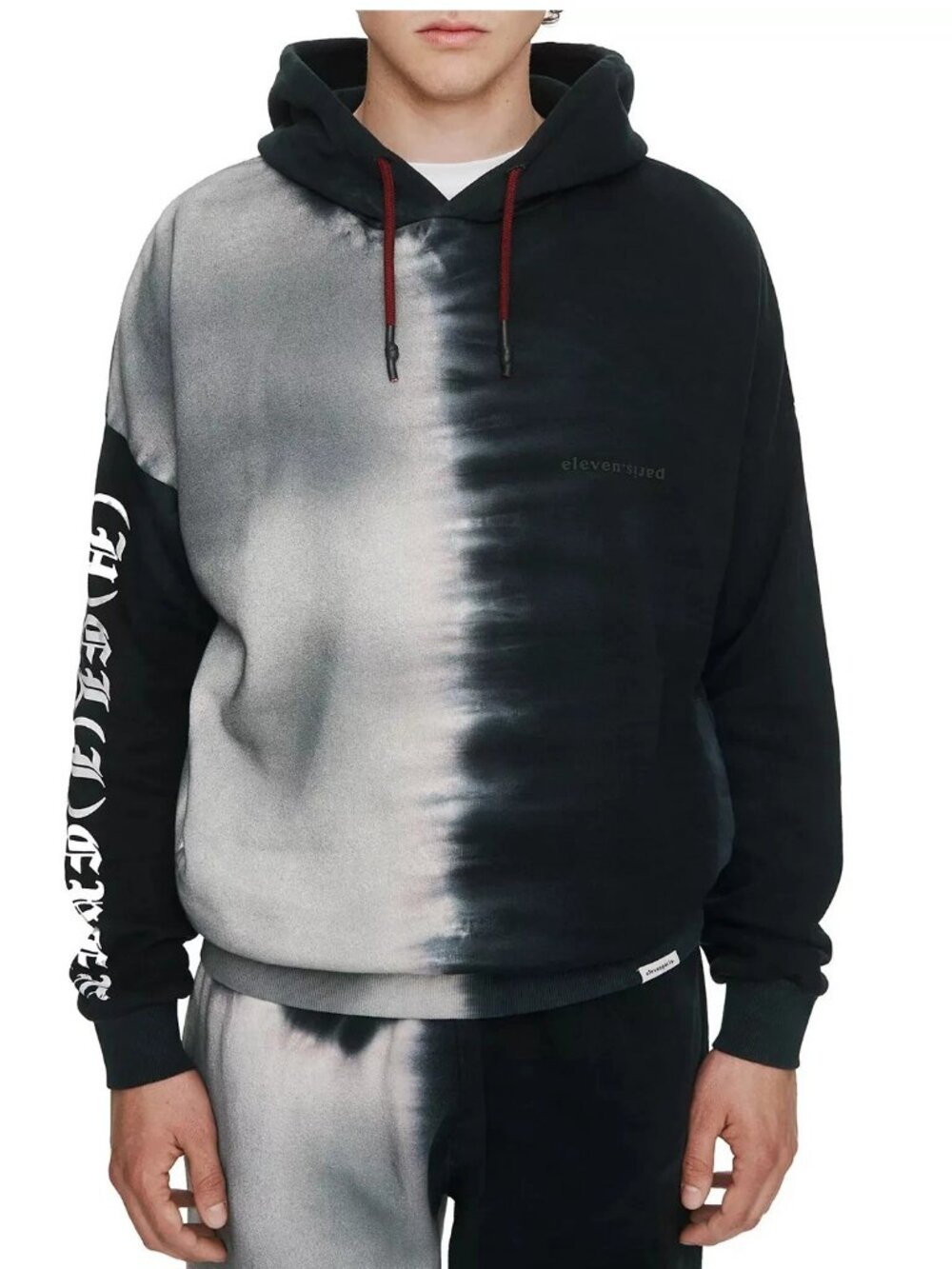Eleven Paris Men's Colorblock Drawstring Pullover Hoodie, Black And Gray, XL
